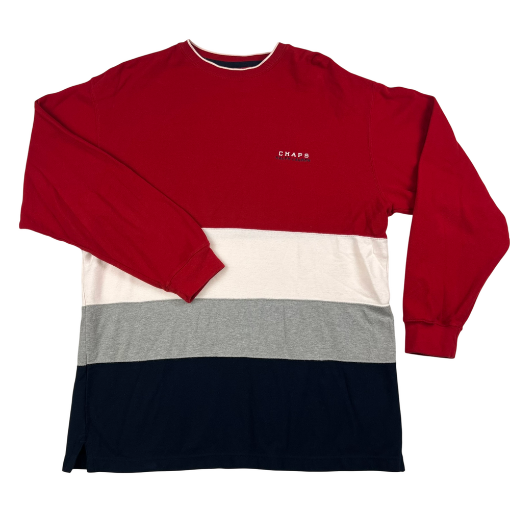 Vintage Chaps Ralph Lauren Shirt Mens Large Colorblock Crewneck Red Navy Top
